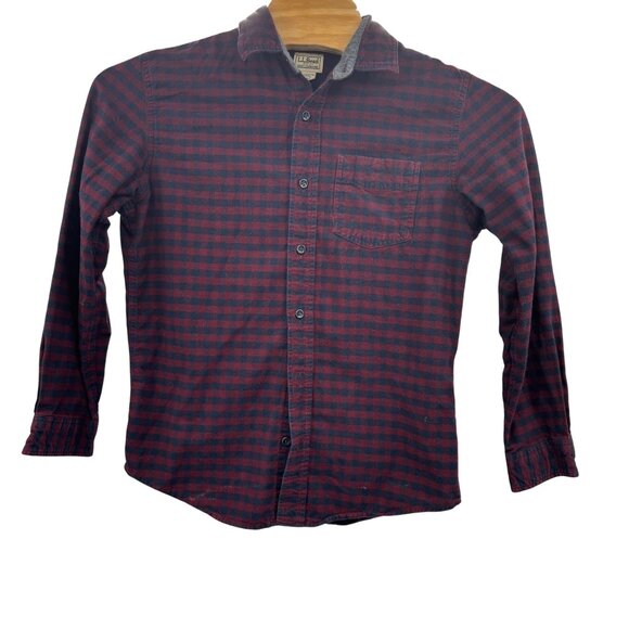 L.L. Bean Gingham Check Flannel Shirt Size Medium Red Blue Button Up Long Sleeve - Picture 2 of 5